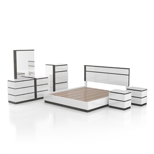 FOA Misti 6pc White Wood Bedroom Set-Cal King+2 Nightstands+Chest+Dresser+Mirror