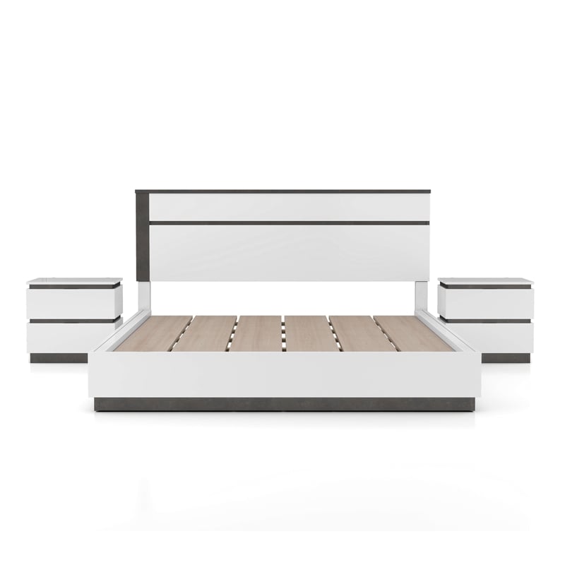 FOA Misti 3-Piece White Wood Bedroom Set - King + 2 Nightstands