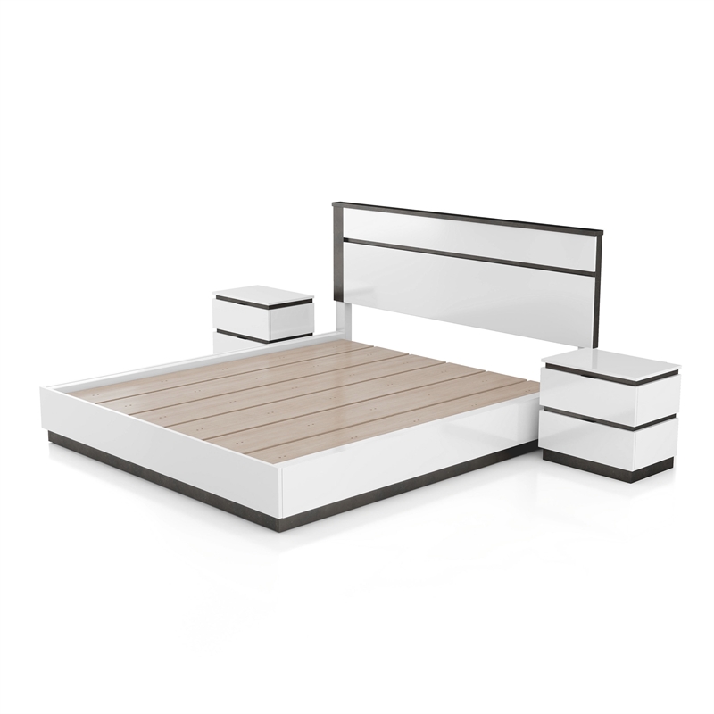 FOA Misti 3-Piece White Wood Bedroom Set - Queen + 2 Nightstands