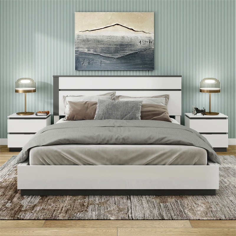FOA Misti 3-Piece White Wood Bedroom Set - Queen + 2 Nightstands