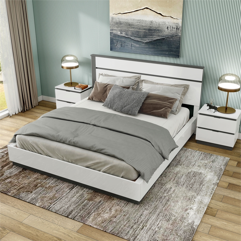 FOA Misti 3-Piece White Wood Bedroom Set - Queen + 2 Nightstands