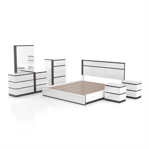 FOA Misti 6pc Wood White Bedroom Set-Cal King+2 Nightstands+Chest+Dresser+Mirror