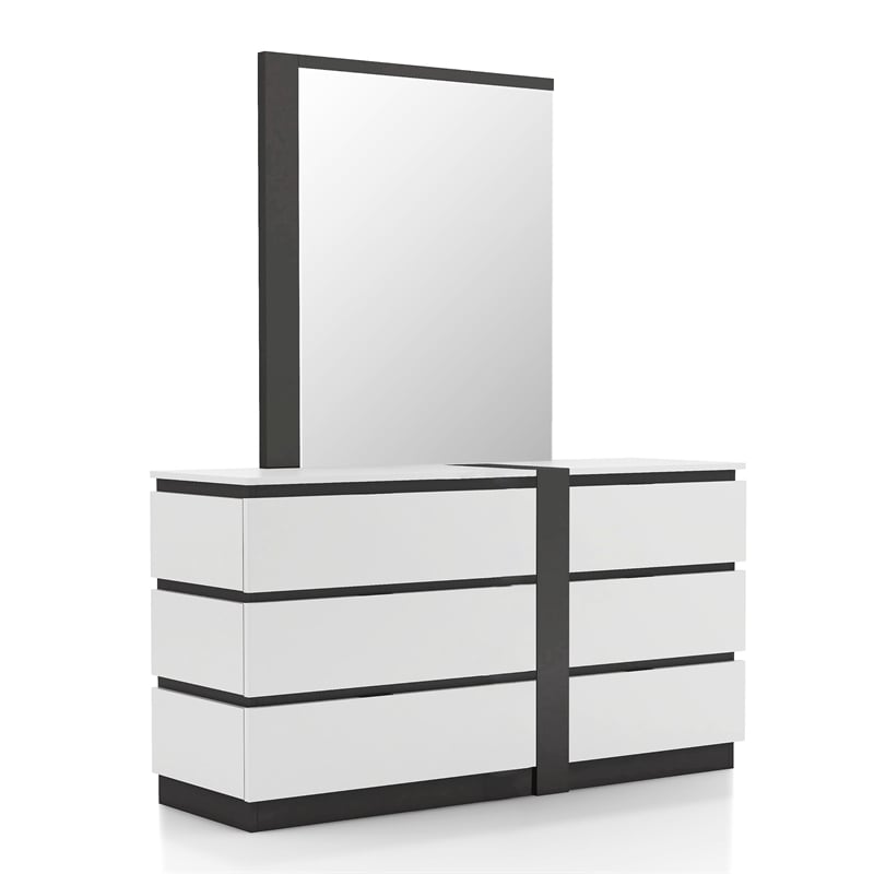 FOA Misti 6pc Wood White Bedroom Set-Queen+2 Nightstands+Chest+Dresser+Mirror