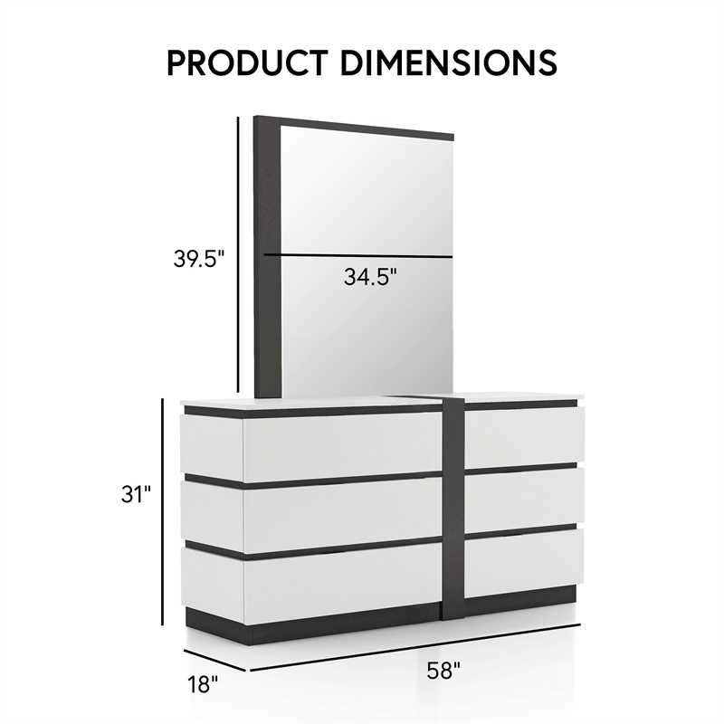 FOA Misti 6pc White Wood Bedroom Set-King+2 Nightstands+Chest+Dresser+Mirror