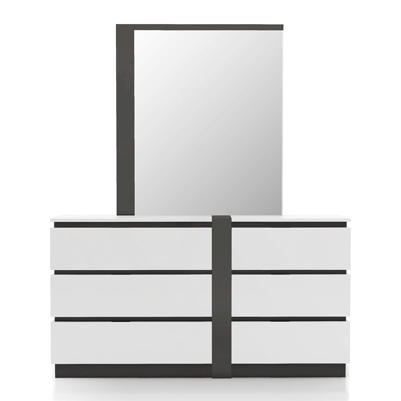 FOA Misti 5pc White Wood Storage Bed Set - Cal King+2 Nightstands+Dresser+Mirror