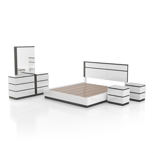 FOA Misti 5pc White Wood Storage Bed Set - Queen+2 Nightstands+Dresser+Mirror