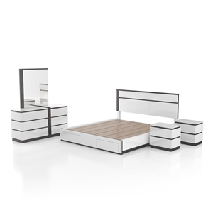 FOA Misti 5pc Wood White Storage Bed Set - Queen+2 Nightstands+Dresser+Mirror