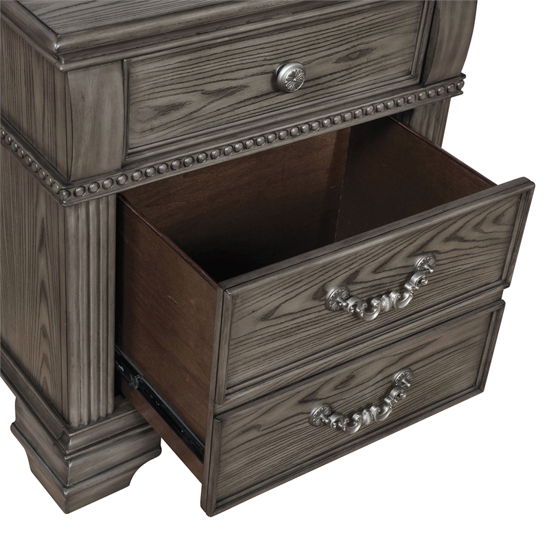 FOA Charo 5pc Gray Wood Bedroom Set-King + 2 Nightstands + Dresser + Mirror