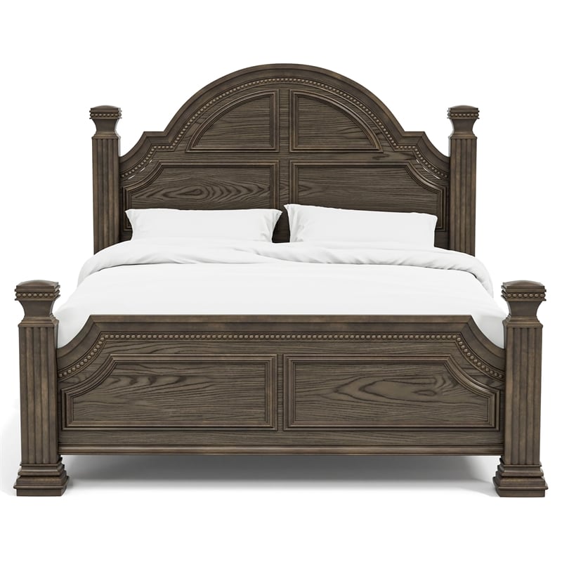 FOA Charo 5pc Gray Wood Bedroom Set-King + 2 Nightstands + Dresser + Mirror