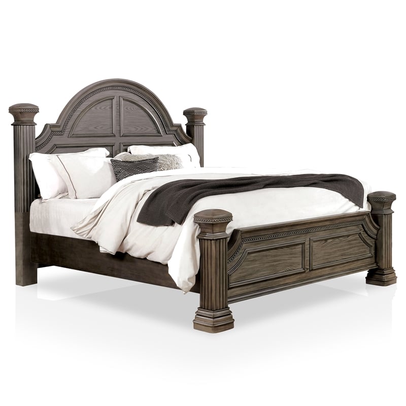 FOA Charo 5pc Gray Wood Bedroom Set-King + 2 Nightstands + Dresser + Mirror