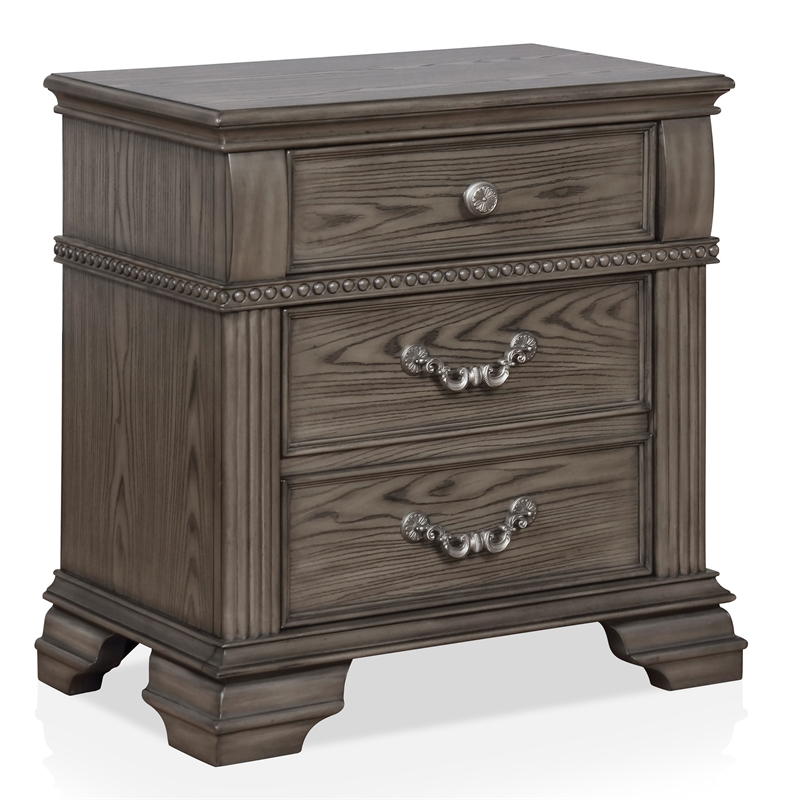 FOA Charo 5pc Gray Wood Bedroom Set-King + 2 Nightstands + Dresser + Mirror