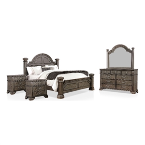 FOA Charo 5pc Gray Wood Bedroom Set-King + 2 Nightstands + Dresser + Mirror