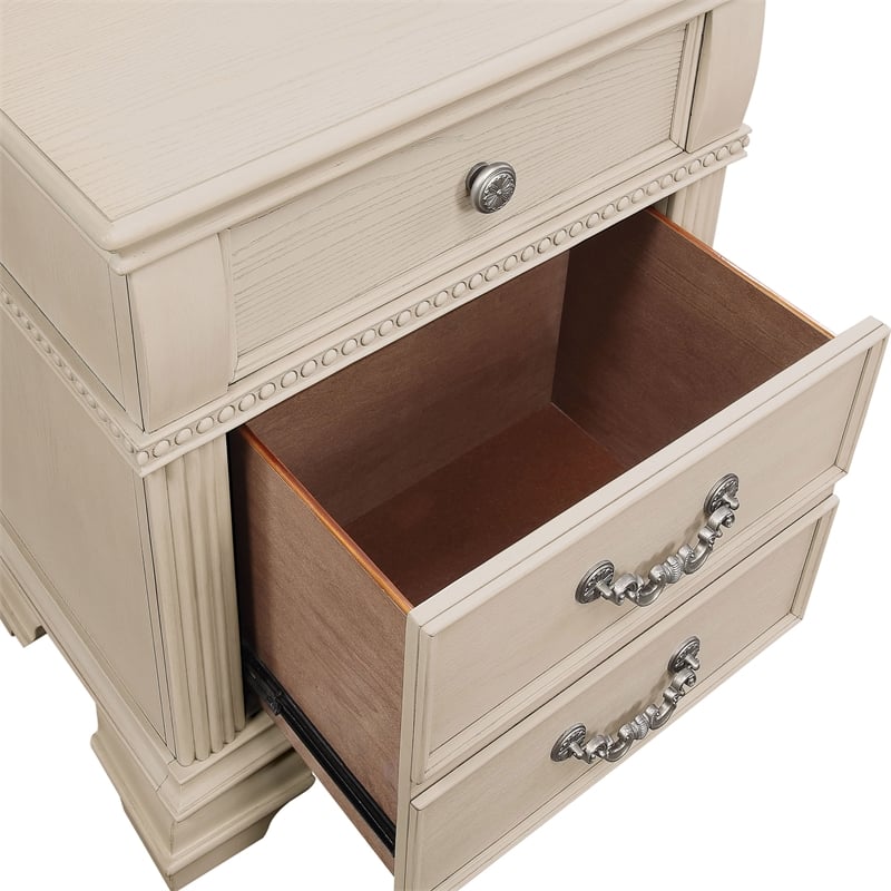 FOA Charo 6pc White Wood Bedroom Set-King+2 Nightstands+Chest+Dresser+Mirror