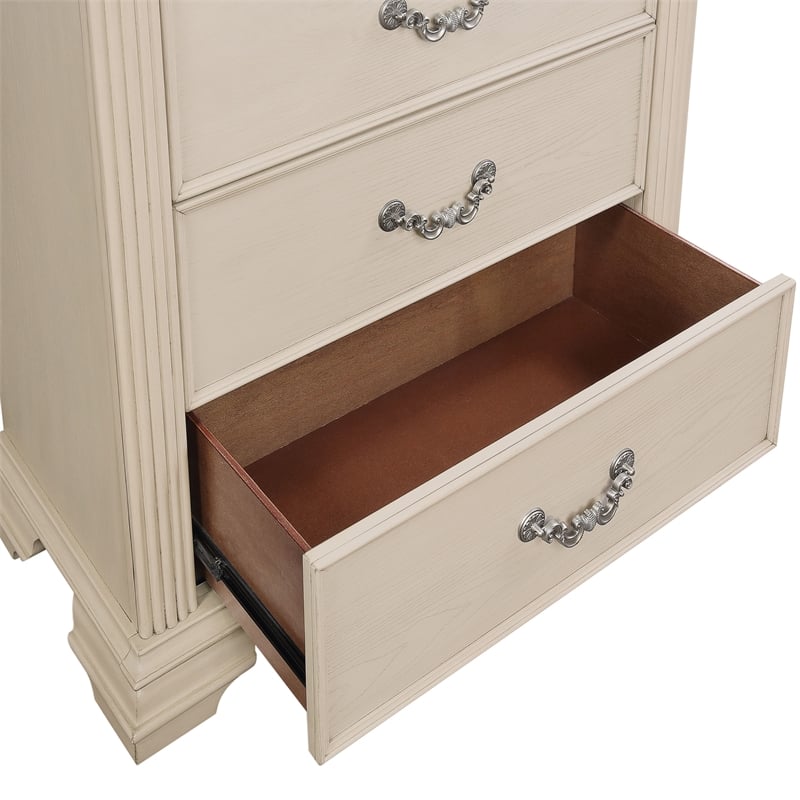 FOA Charo 6pc White Wood Bedroom Set-King+2 Nightstands+Chest+Dresser+Mirror