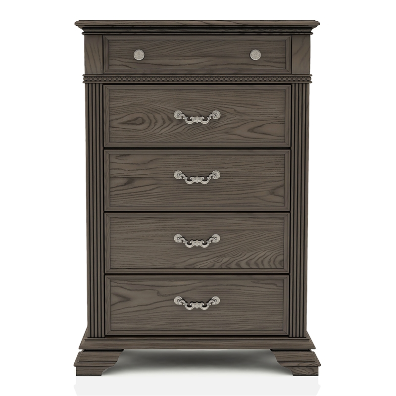 FOA Charo 6pc Gray Wood Bedroom Set-Queen+2 Nightstands+Chest+Dresser+Mirror