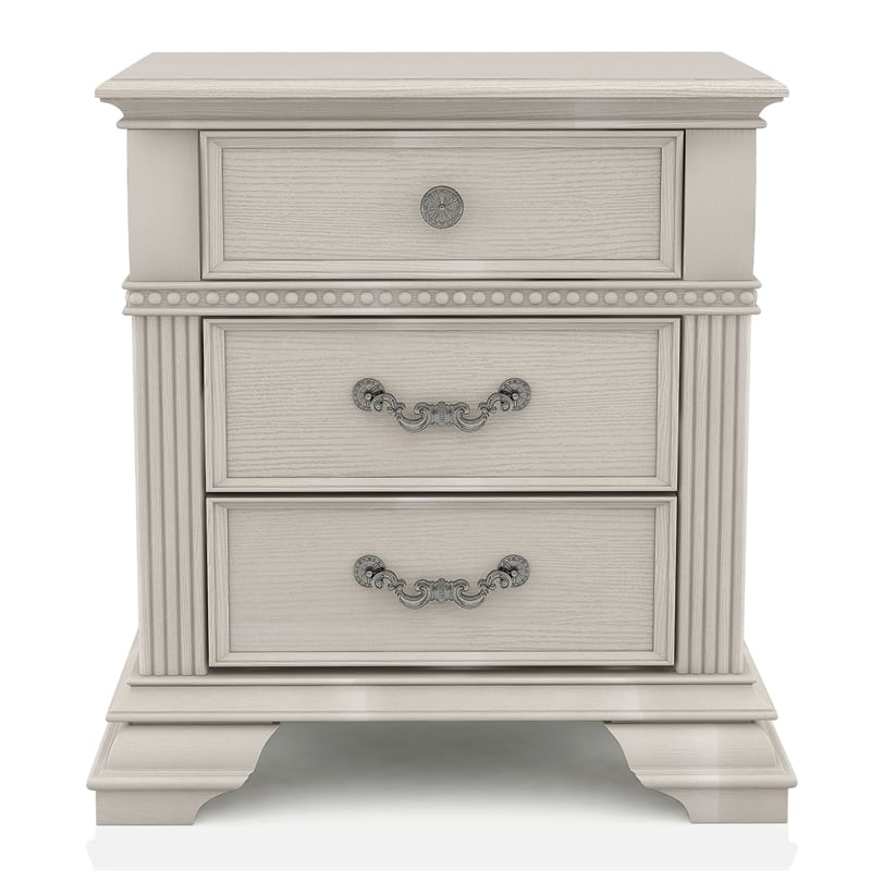 FOA Charo 6pc White Wood Bedroom Set-Queen+2 Nightstands+Chest+Dresser+Mirror