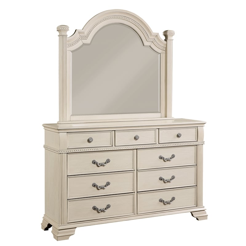 FOA Charo 6pc White Wood Bedroom Set-Queen+2 Nightstands+Chest+Dresser+Mirror
