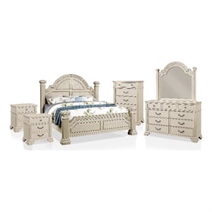 FOA Charo 6pc White Wood Bedroom Set-Queen+2 Nightstands+Chest+Dresser+Mirror