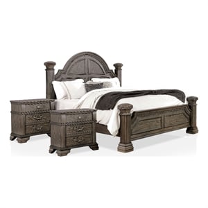 Furniture of America Charo 3pc Gray Wood Bedroom Set-King + 2 Nightstands