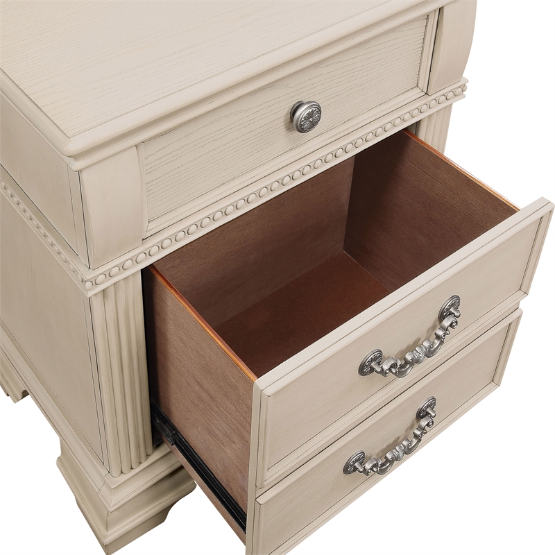 Furniture of America Charo 3pc White Wood Bedroom Set-King + 2 Nightstands