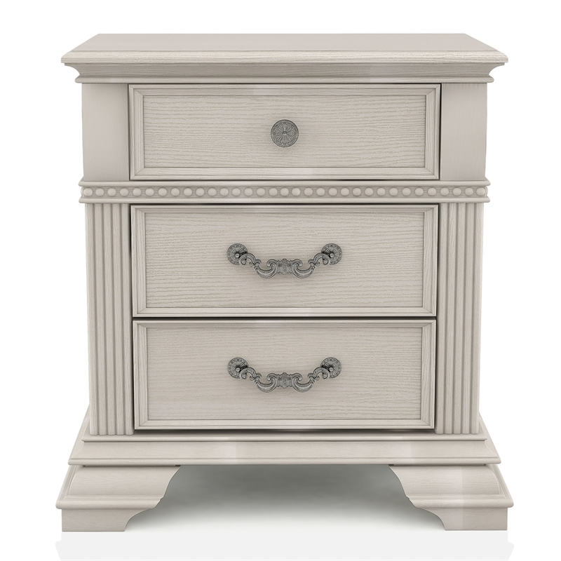 Furniture of America Charo 3pc White Wood Bedroom Set-King + 2 Nightstands