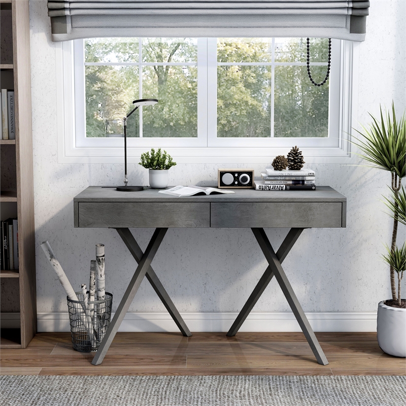 Furniture of America Alto Wood Writing Desk with USB in Gray