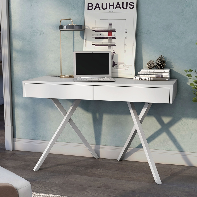 Furniture of America Alto Wood Writing Desk with USB in Luminous White