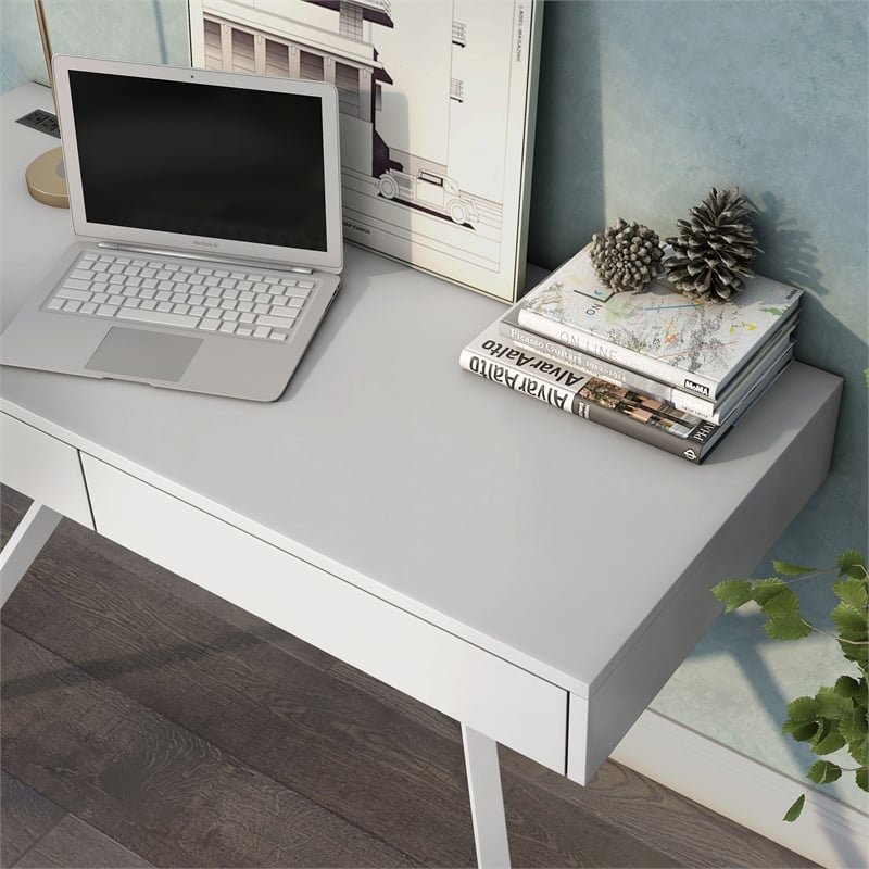 Furniture of America Alto Wood Writing Desk with USB in Luminous White