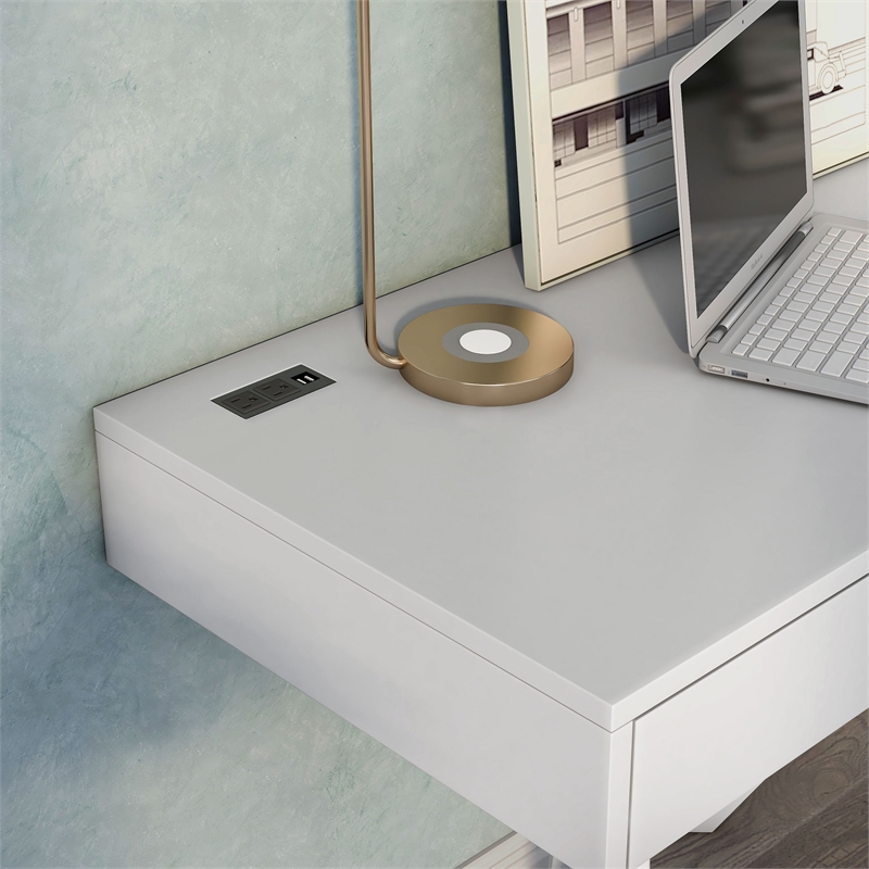 Furniture of America Alto Wood Writing Desk with USB in Luminous White