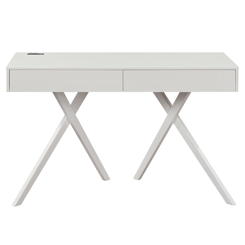 Furniture of America Alto Wood Writing Desk with USB in Luminous White