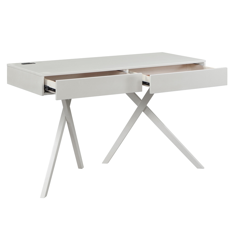 Furniture of America Alto Wood Writing Desk with USB in Luminous White