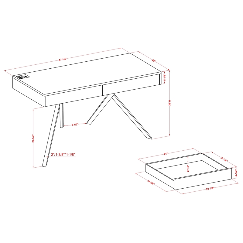 Furniture of America Alto Wood Writing Desk with USB in Luminous White