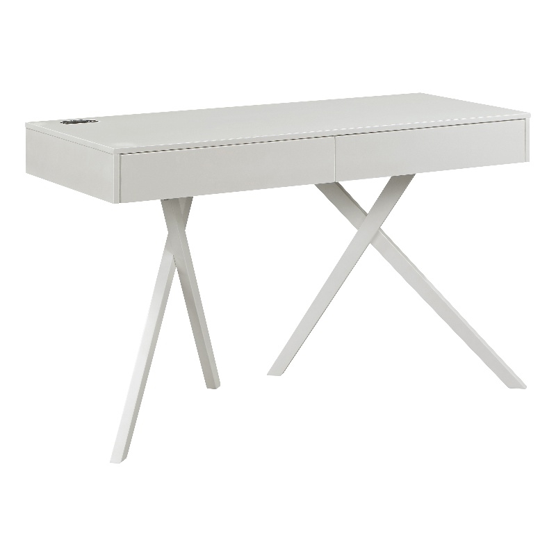 Furniture of America Alto Wood Writing Desk with USB in Luminous White