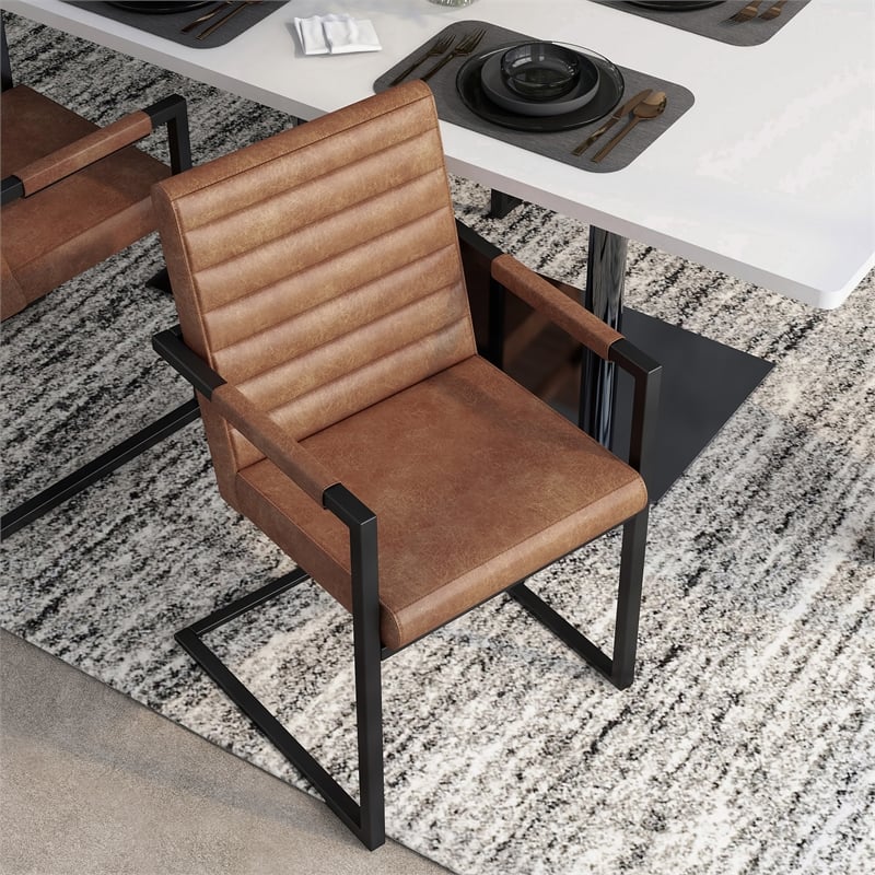 Furniture of America Knolt Fabric Upholstered Armchair in Brown (Set of 2)