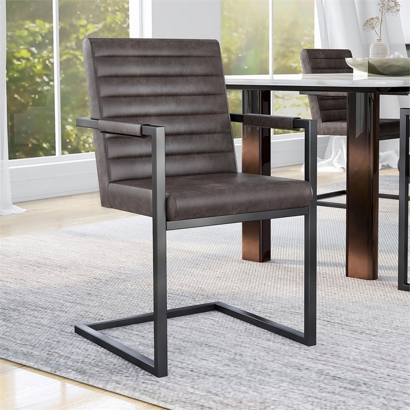 Furniture of America Knolt Fabric Upholstered Armchairs in Dark Brown (Set of 2)