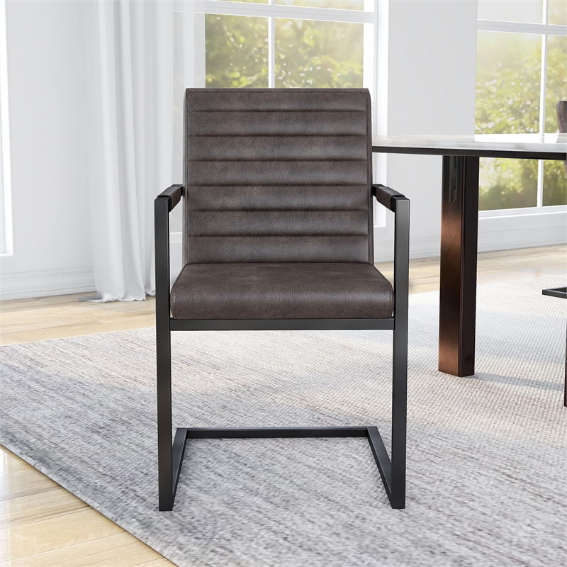 Furniture of America Knolt Fabric Upholstered Armchairs in Dark Brown (Set of 2)
