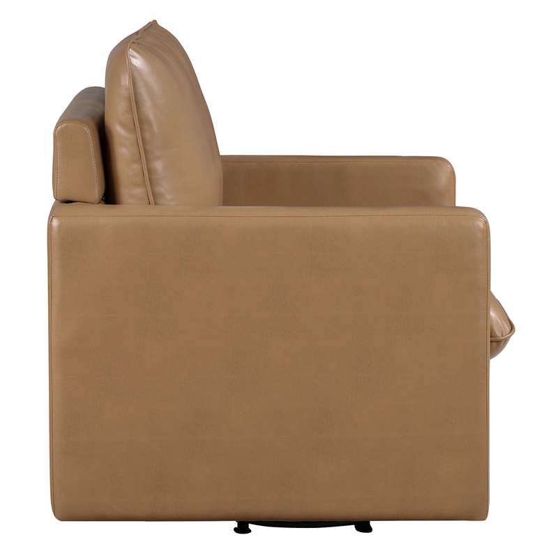 Furniture of America Elm Transitional Faux Leather Swivel Chair in Brown