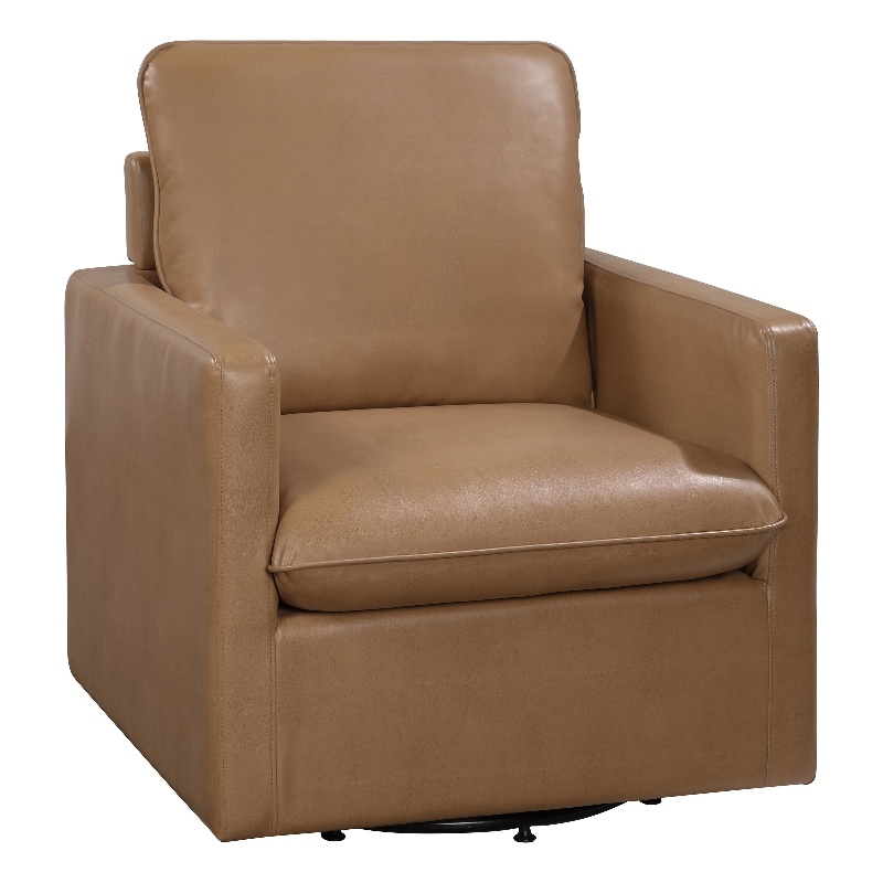 Furniture of America Elm Transitional Faux Leather Swivel Chair in Brown