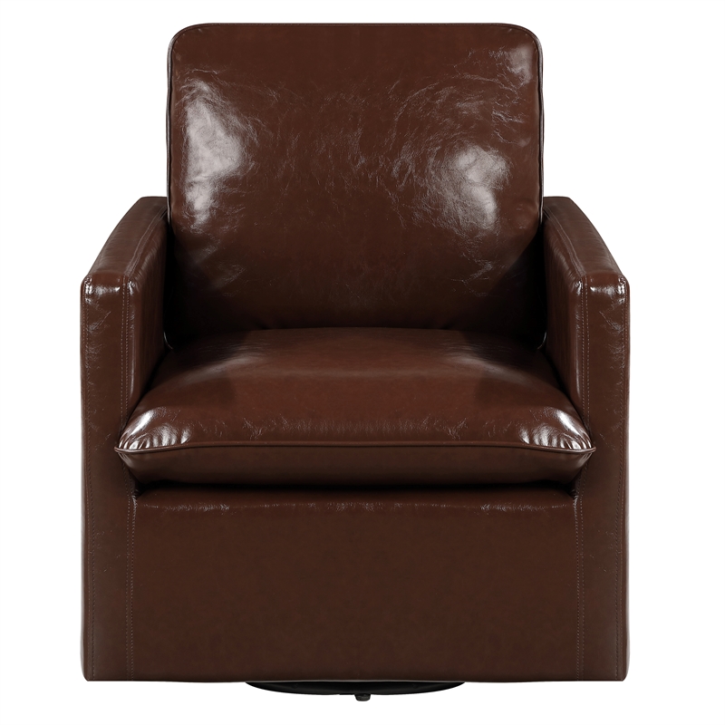 Furniture of America Elm Transitional Faux Leather Swivel Chair in Dark Brown