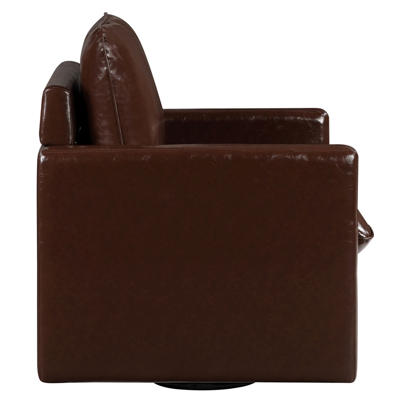 Furniture of America Elm Transitional Faux Leather Swivel Chair in Dark Brown