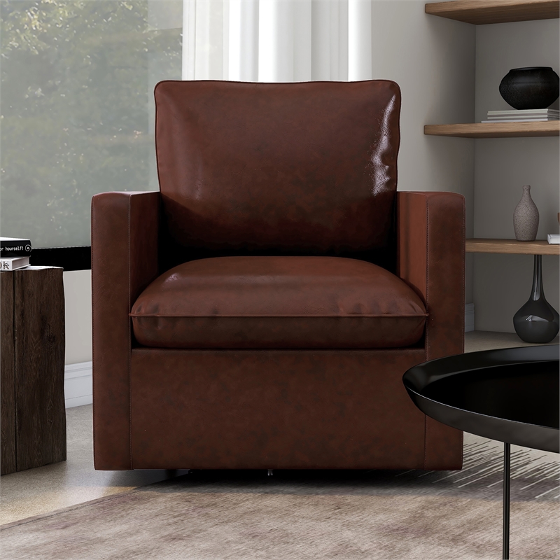 Furniture of America Elm Transitional Faux Leather Swivel Chair in Dark Brown