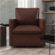 Furniture of America Elm Transitional Faux Leather Swivel Chair in Dark Brown