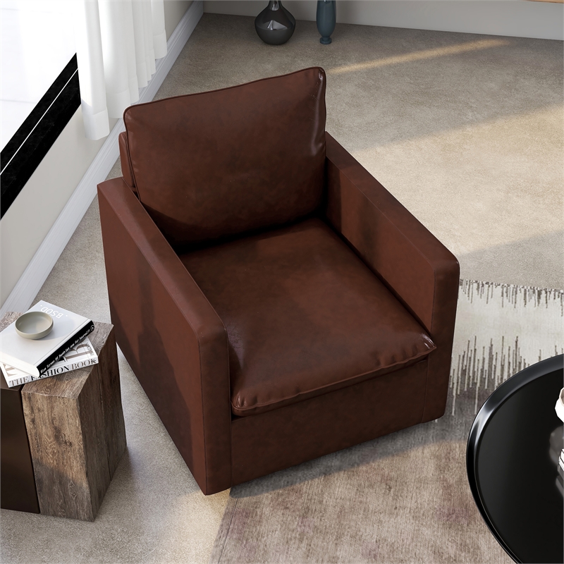 Furniture of America Elm Transitional Faux Leather Swivel Chair in Dark Brown