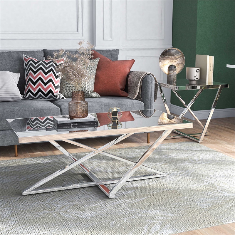 Furniture of America Glanz Metal 2-Piece Coffee Table Set in Chrome
