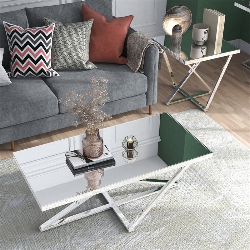 Furniture of America Glanz Metal 2-Piece Coffee Table Set in Chrome