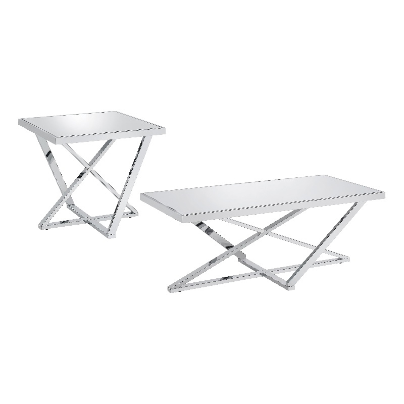 Furniture of America Glanz Metal 2-Piece Coffee Table Set in Chrome
