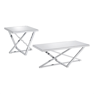 furniture of america glanz metal 2-piece coffee table set in chrome
