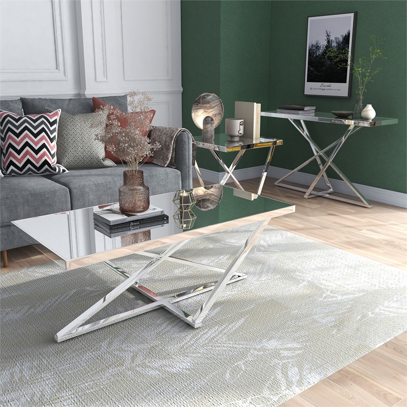 Furniture of America Glanz Metal 3-Piece Coffee Table Set in Chrome