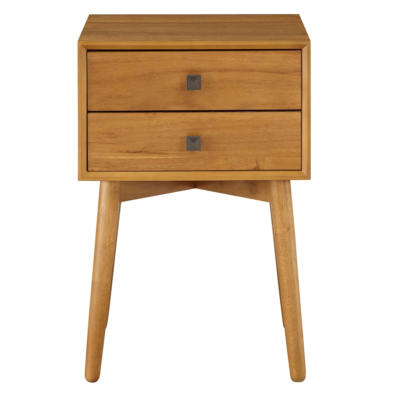 Furniture of America Alto Mid-Century Wood 2-Drawer Side Table in Light Oak