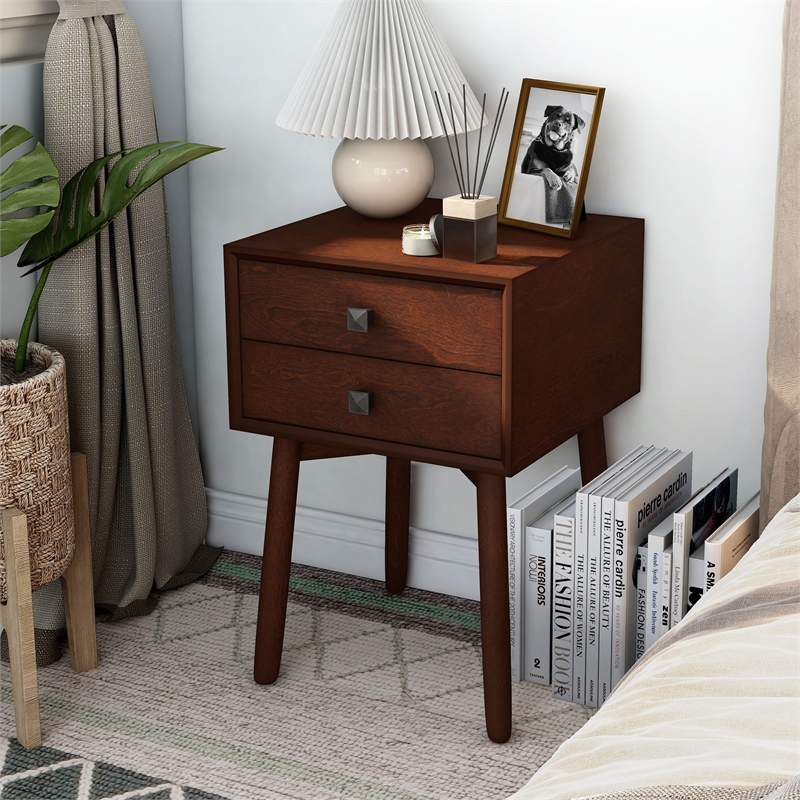 Furniture of America Alto Mid-Century Wood 2-Drawer Side Table in Espresso